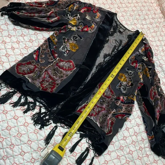 Burnout velvet jacket or duster with beaded tassel fringe - Picture 8 of 8